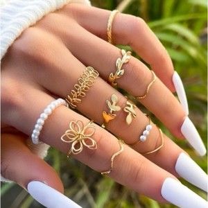 💎💞Gold & Pearl cuff midi ring set!